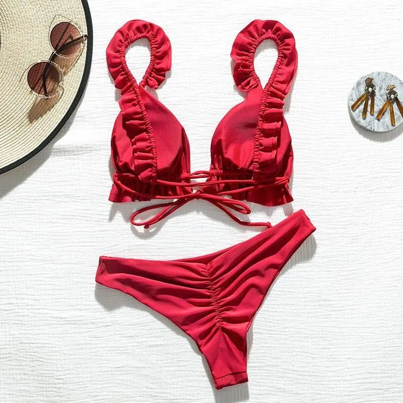 Triangle Ruffle Bikini Set