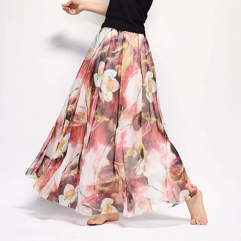 Vintage Bohemian Long Skirts Women Elegant Chiffon Saia Harajuku Beach High Waist Long Skirt Woman Clothes Faldas Tutu Vestidos