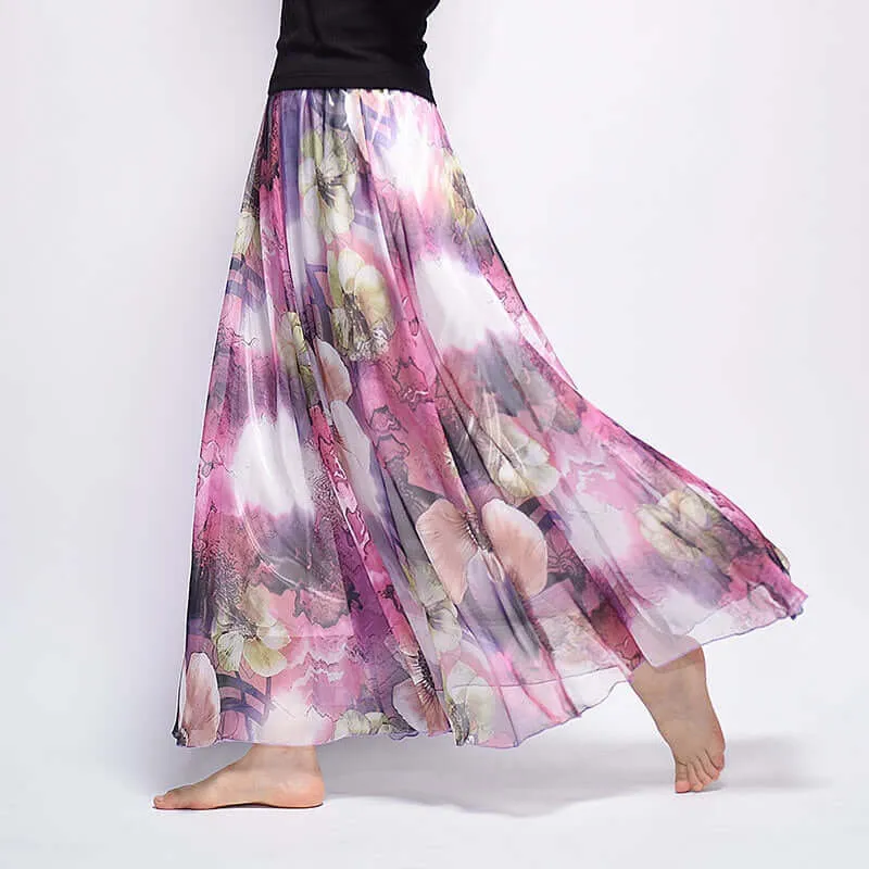 Vintage Bohemian Long Skirts Women Elegant Chiffon Saia Harajuku Beach High Waist Long Skirt Woman Clothes Faldas Tutu Vestidos