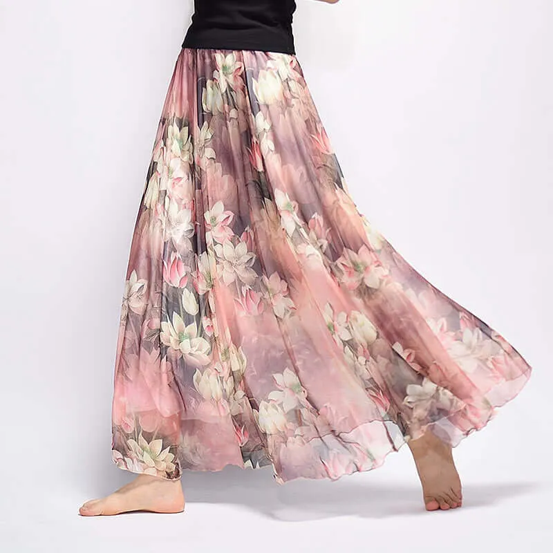 Vintage Bohemian Long Skirts Women Elegant Chiffon Saia Harajuku Beach High Waist Long Skirt Woman Clothes Faldas Tutu Vestidos