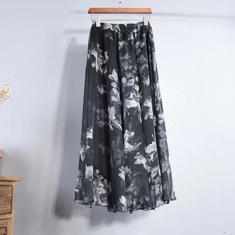 Vintage Bohemian Long Skirts Women Elegant Chiffon Saia Harajuku Beach High Waist Long Skirt Woman Clothes Faldas Tutu Vestidos