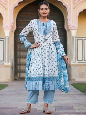 White  Printed Anarkali Flared Kurta Sets