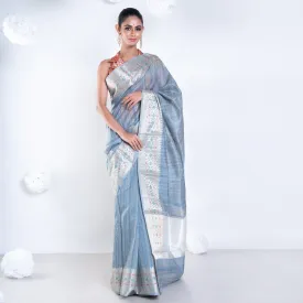 Women Banarasi Chanderi Cotton In Grey Color With Dual Shade And Zari Border