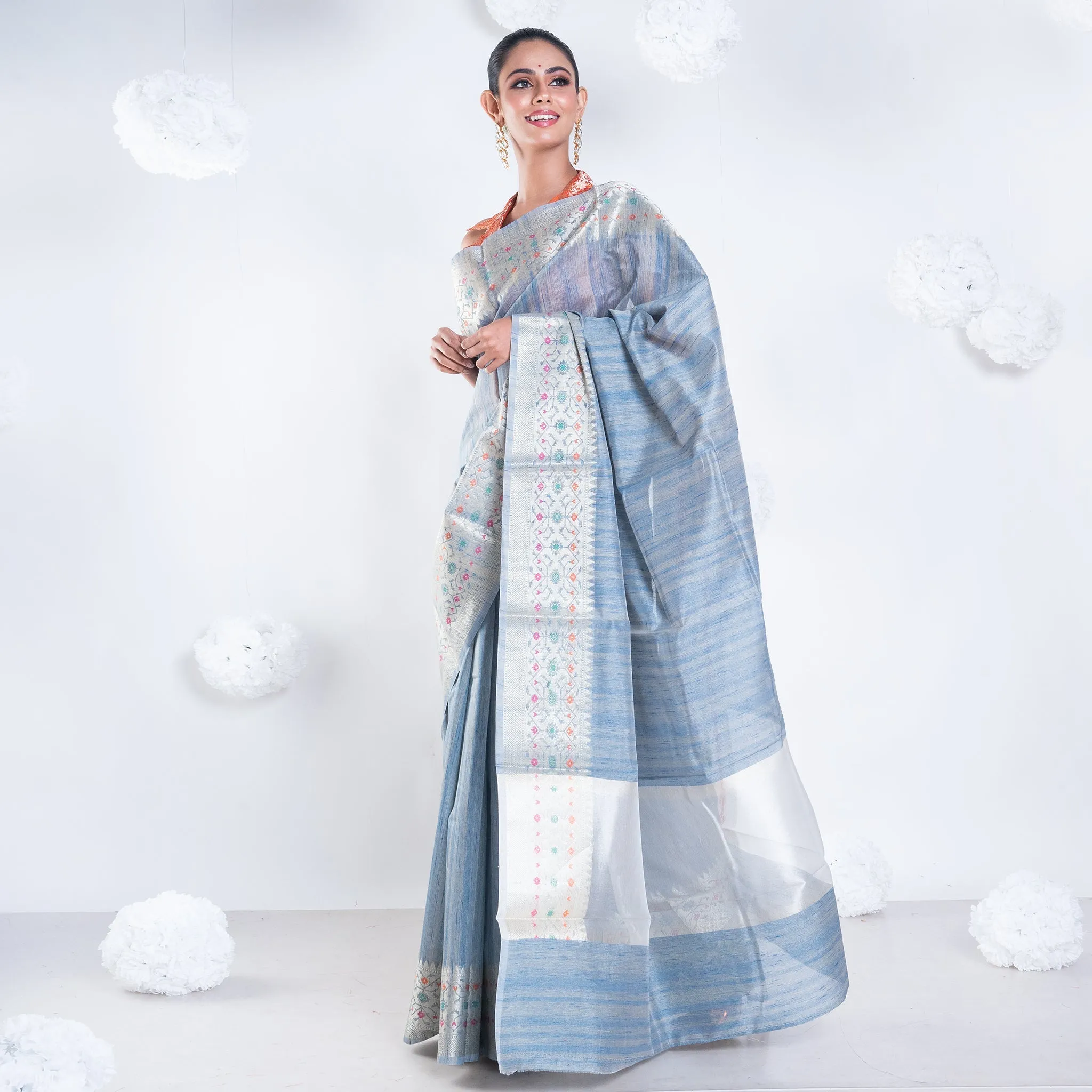 Women Banarasi Chanderi Cotton In Grey Color With Dual Shade And Zari Border