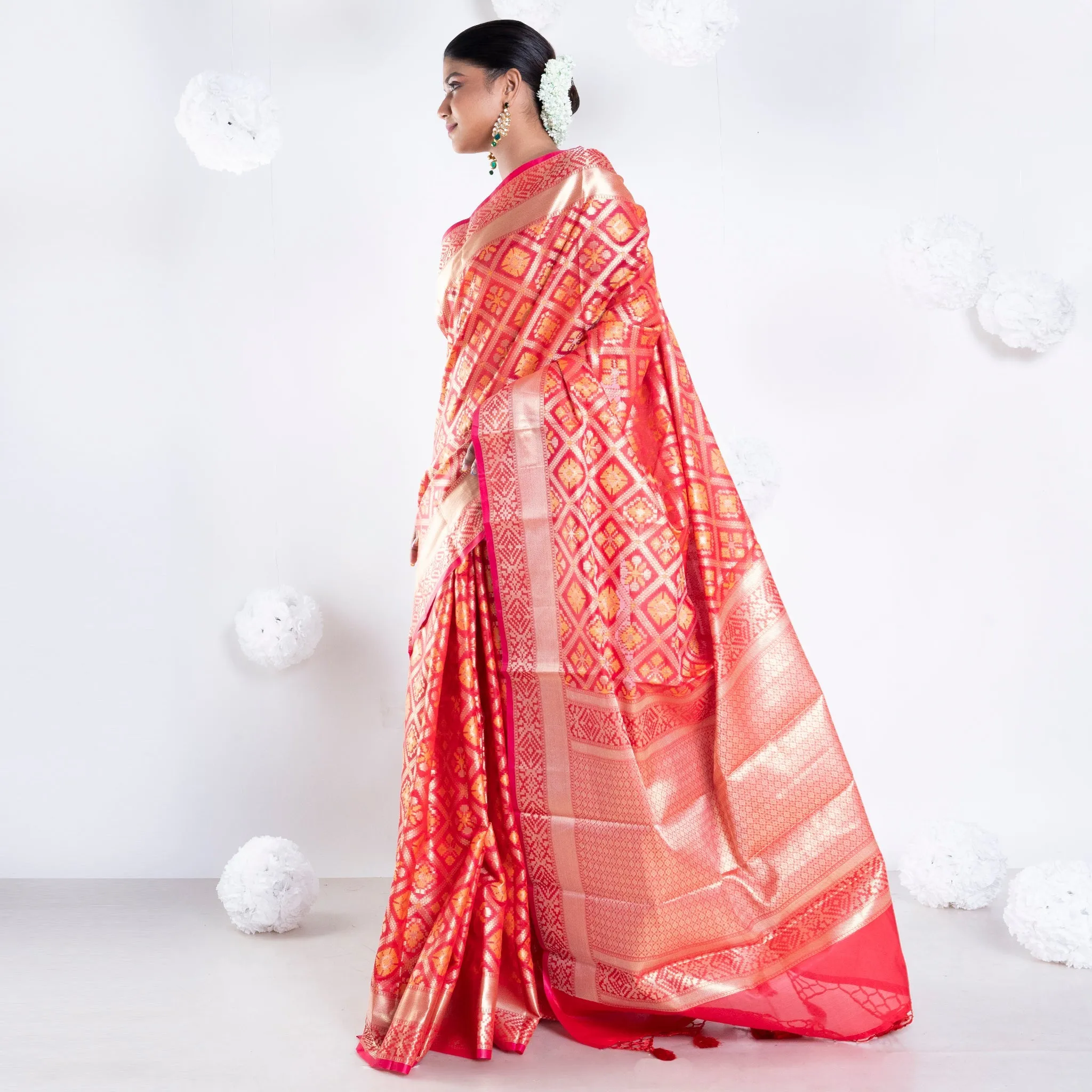 Women Banarasi Patola Saree In Red Color