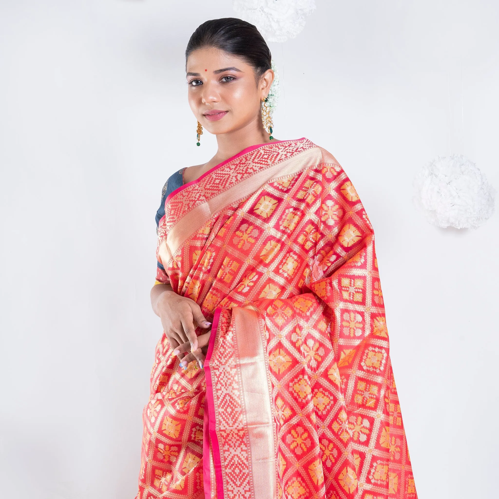 Women Banarasi Patola Saree In Red Color