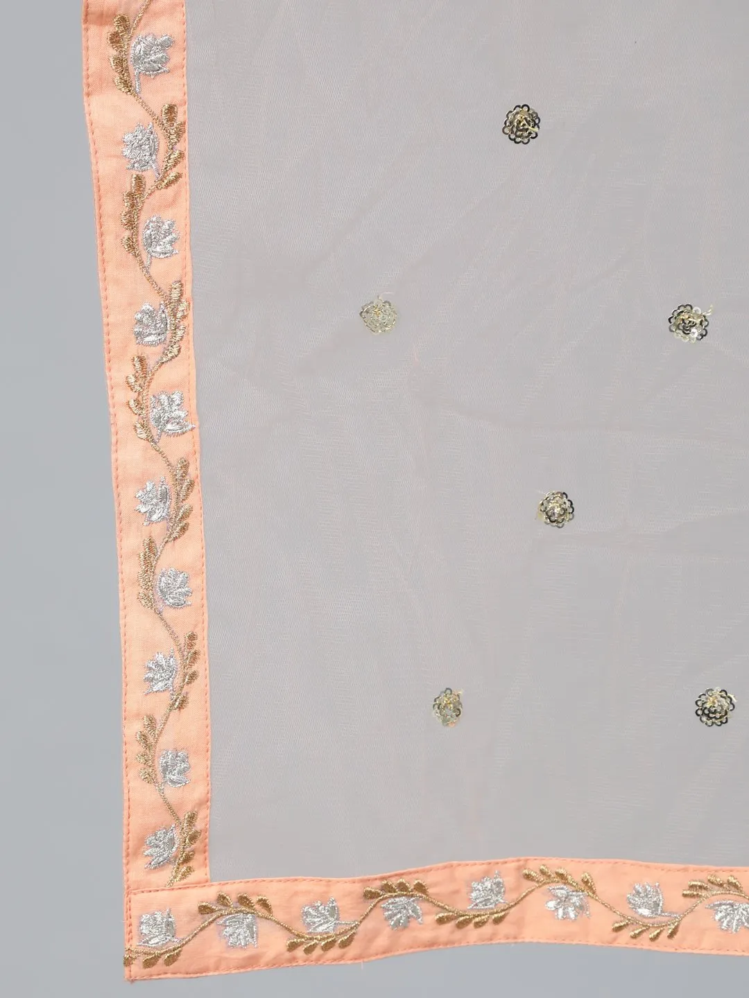 Women Black & Peach Embroidered Straight Kurta Plazzo & Organza Dupatta