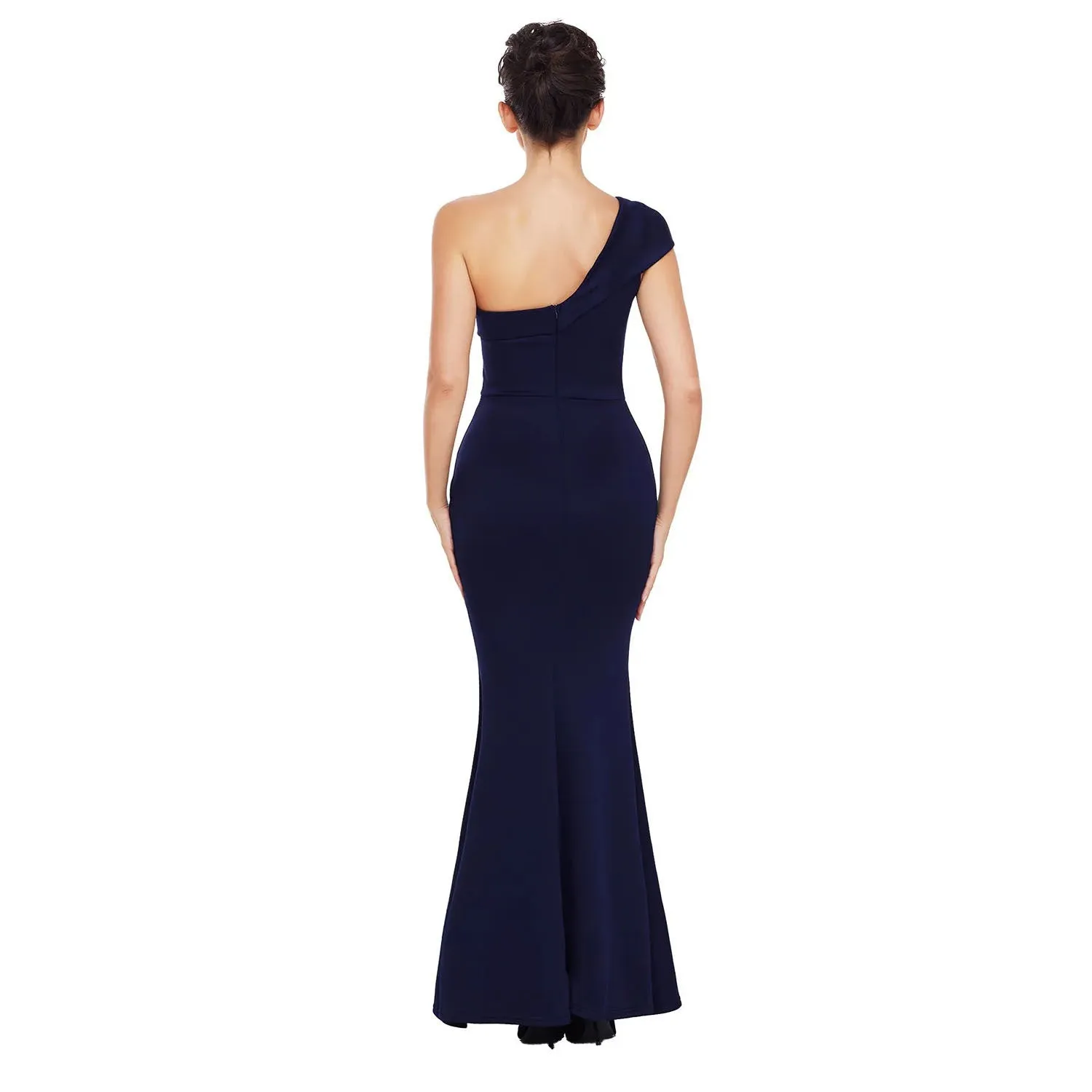 Women Clothing Sloping Shoulder Backless Solid Color Evening Dress