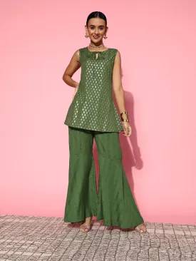 Women Green Cotton Blend Co-Ord Set