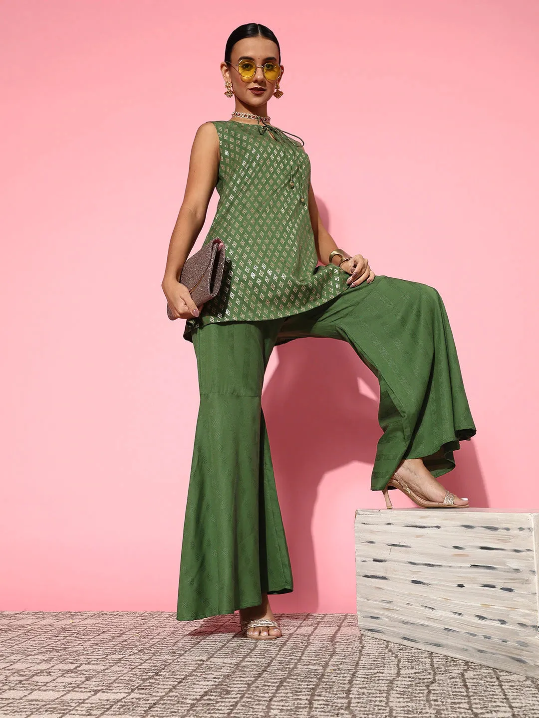 Women Green Cotton Blend Co-Ord Set