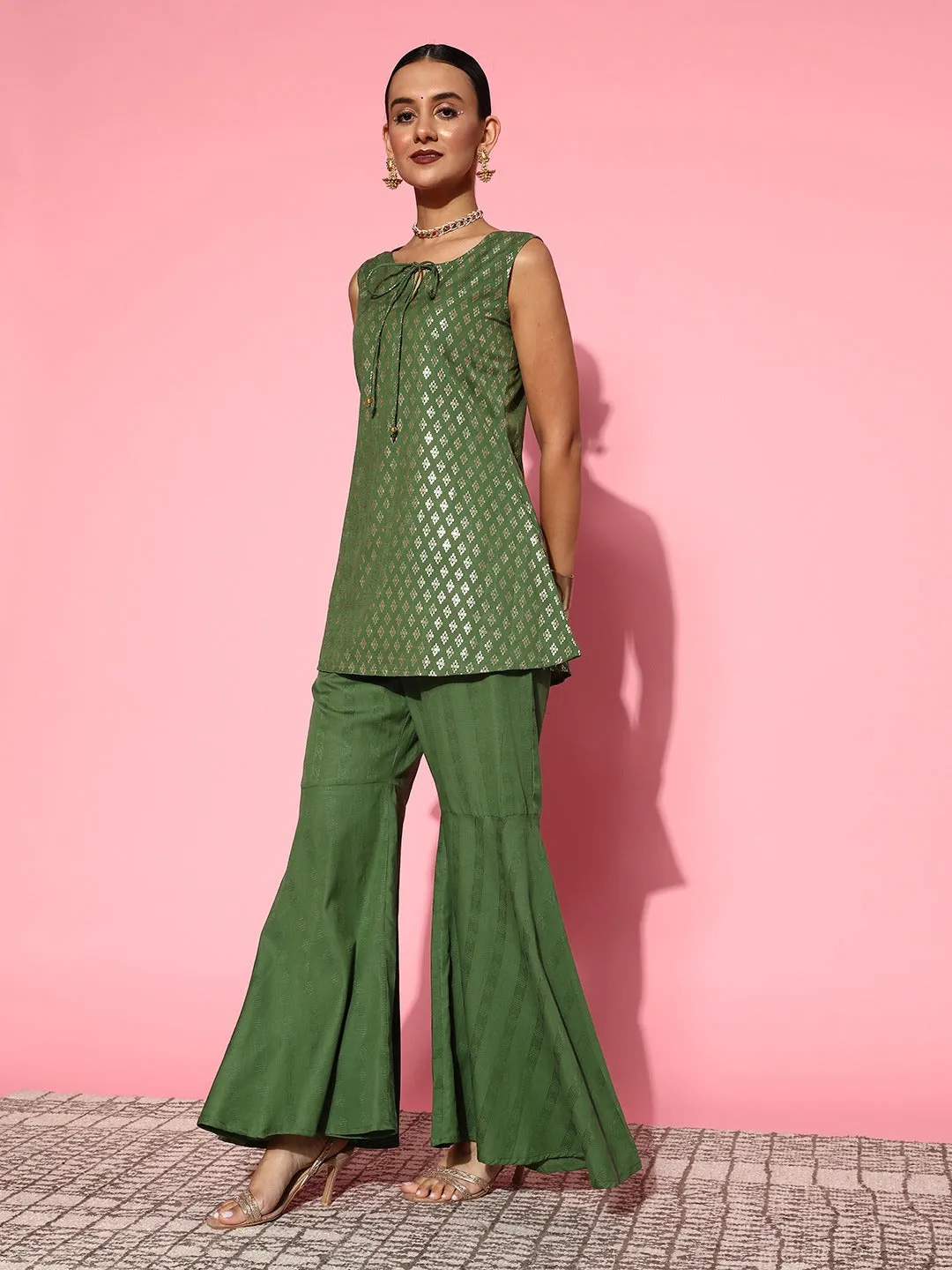 Women Green Cotton Blend Co-Ord Set