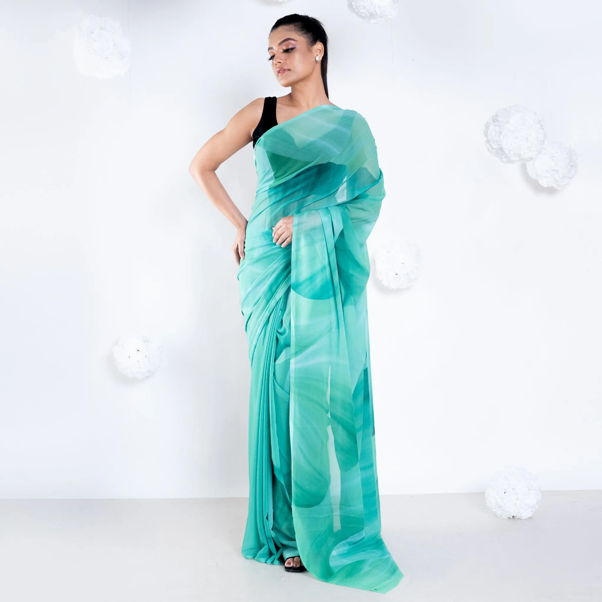 Women Jolie Georgette Digital Printed Saree In Green Color