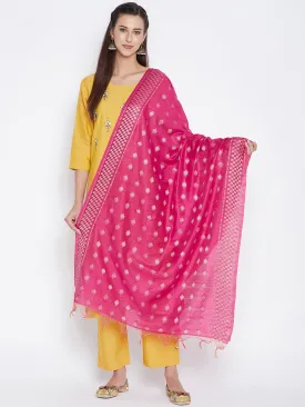 Women Magenta Self Design Cotton Dupatta