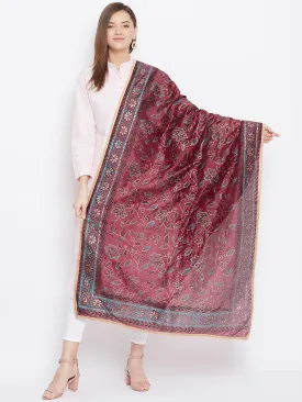 Women Maroon Printed Silk Dupatta