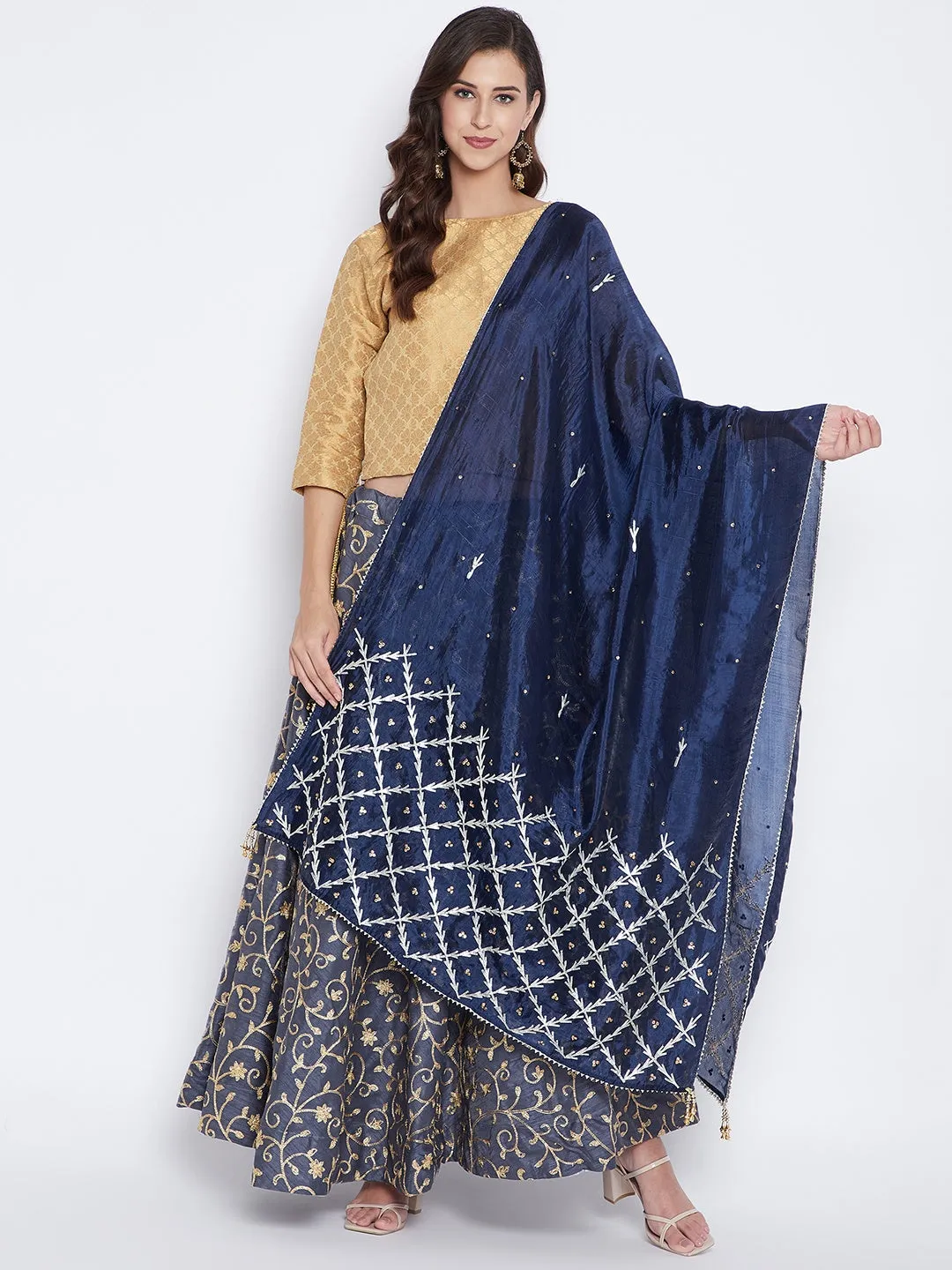 Women Navy Blue Embellished Dupatta