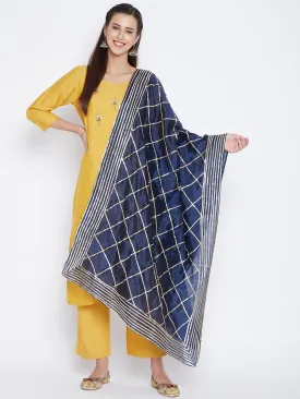 Women Navy Blue Gotta Patti Silk Dupatta