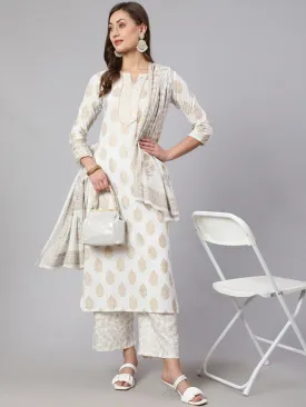 Women Off-White Ethnic Printed Kurta With Palazzo And Dupatta