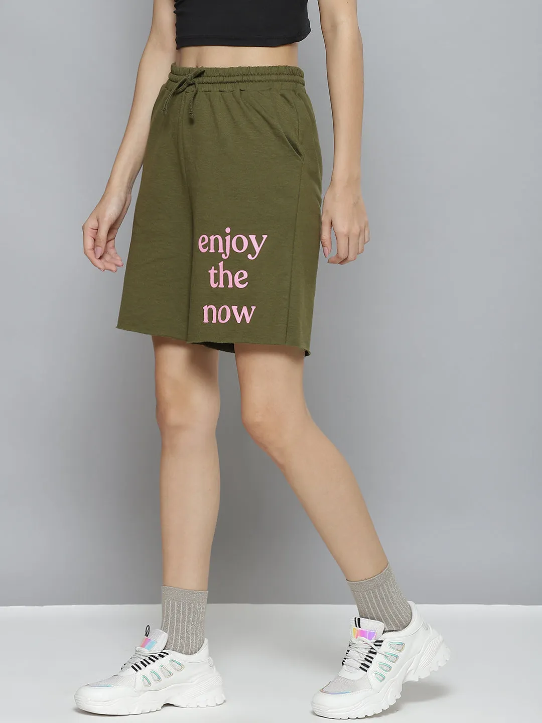 Women Olive Terry Active Enjoy The Now Shorts