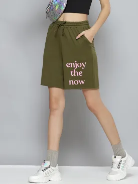 Women Olive Terry Active Enjoy The Now Shorts