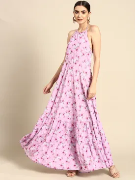 Women Pink Floral Printed Halter Dress