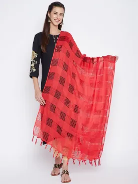 Women Red Check Solid Dupatta