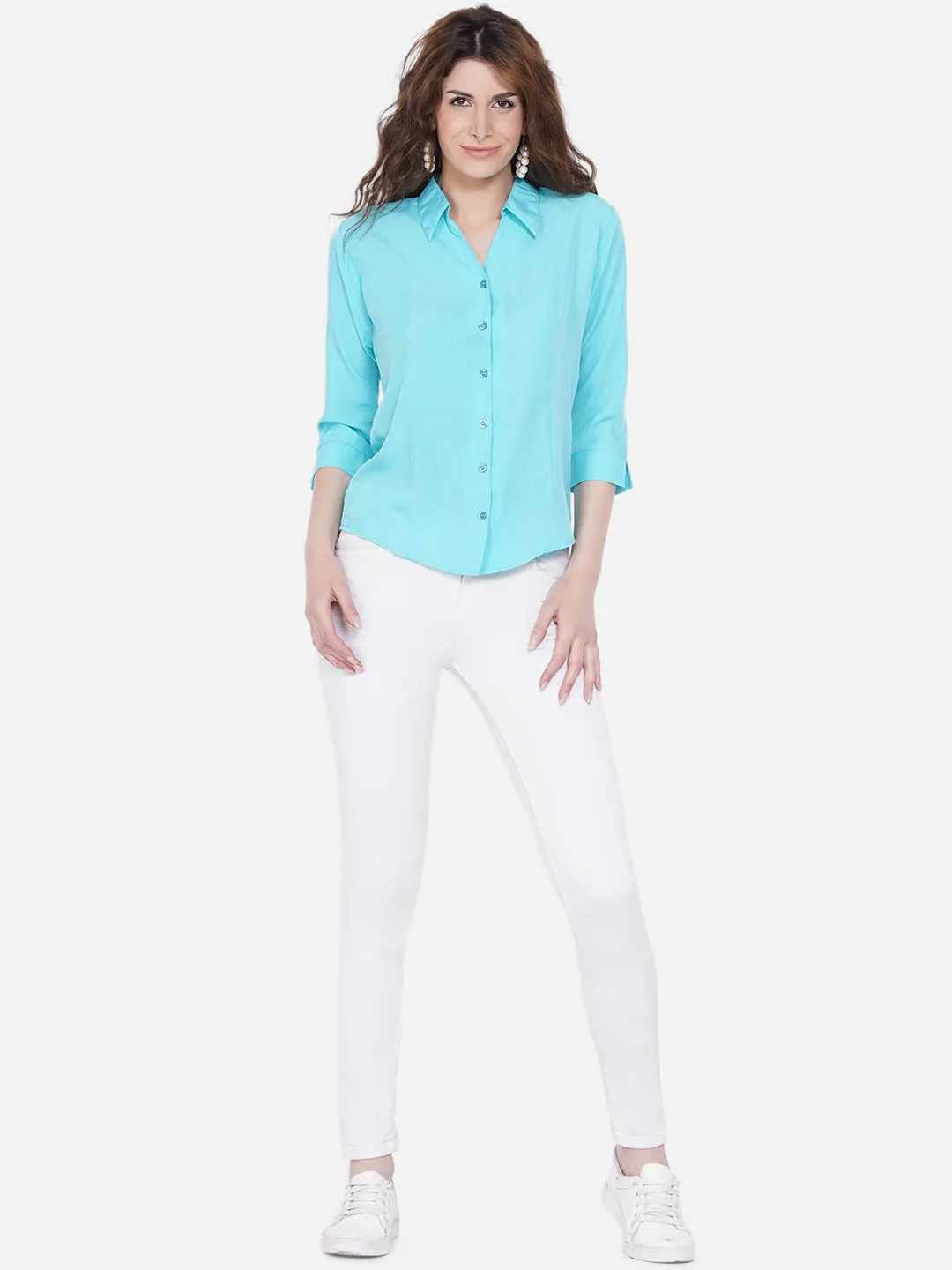 Women Turquoise Blue Casual Shirt