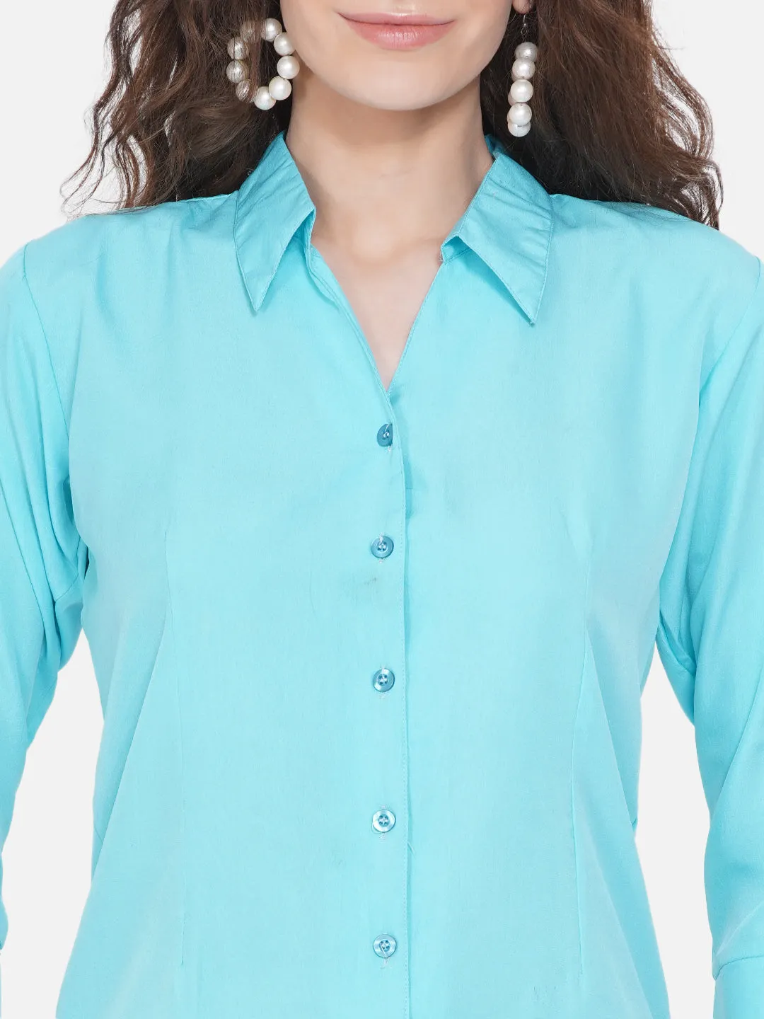 Women Turquoise Blue Casual Shirt