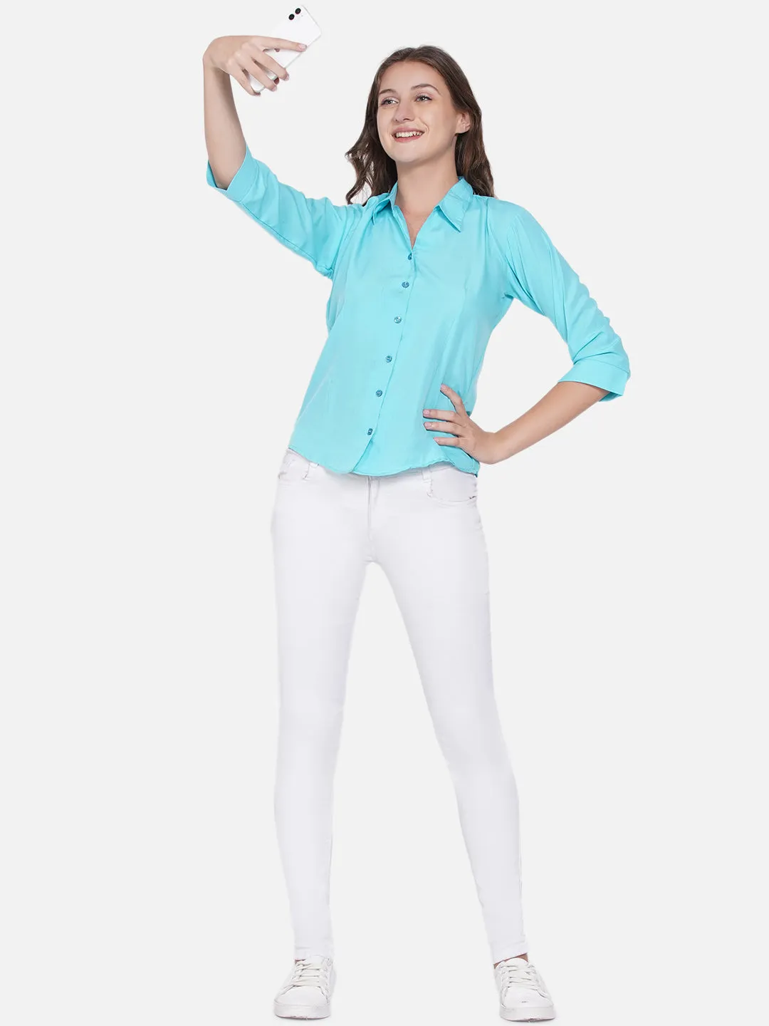 Women Turquoise Blue Casual Shirt