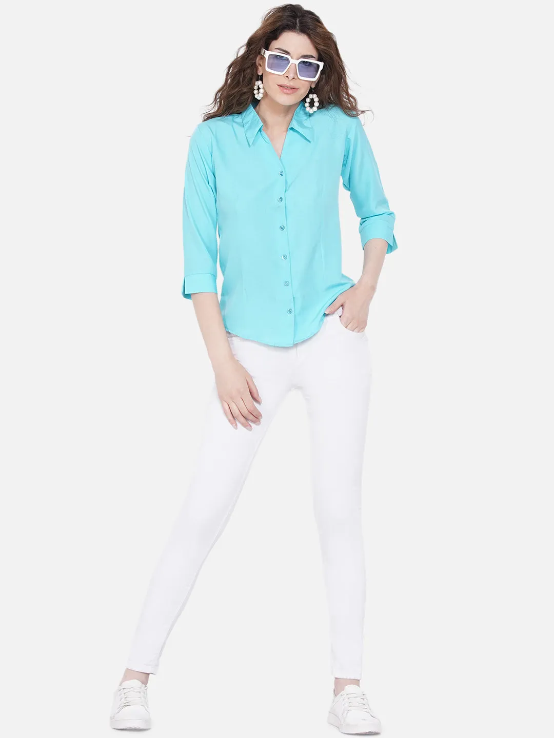 Women Turquoise Blue Casual Shirt