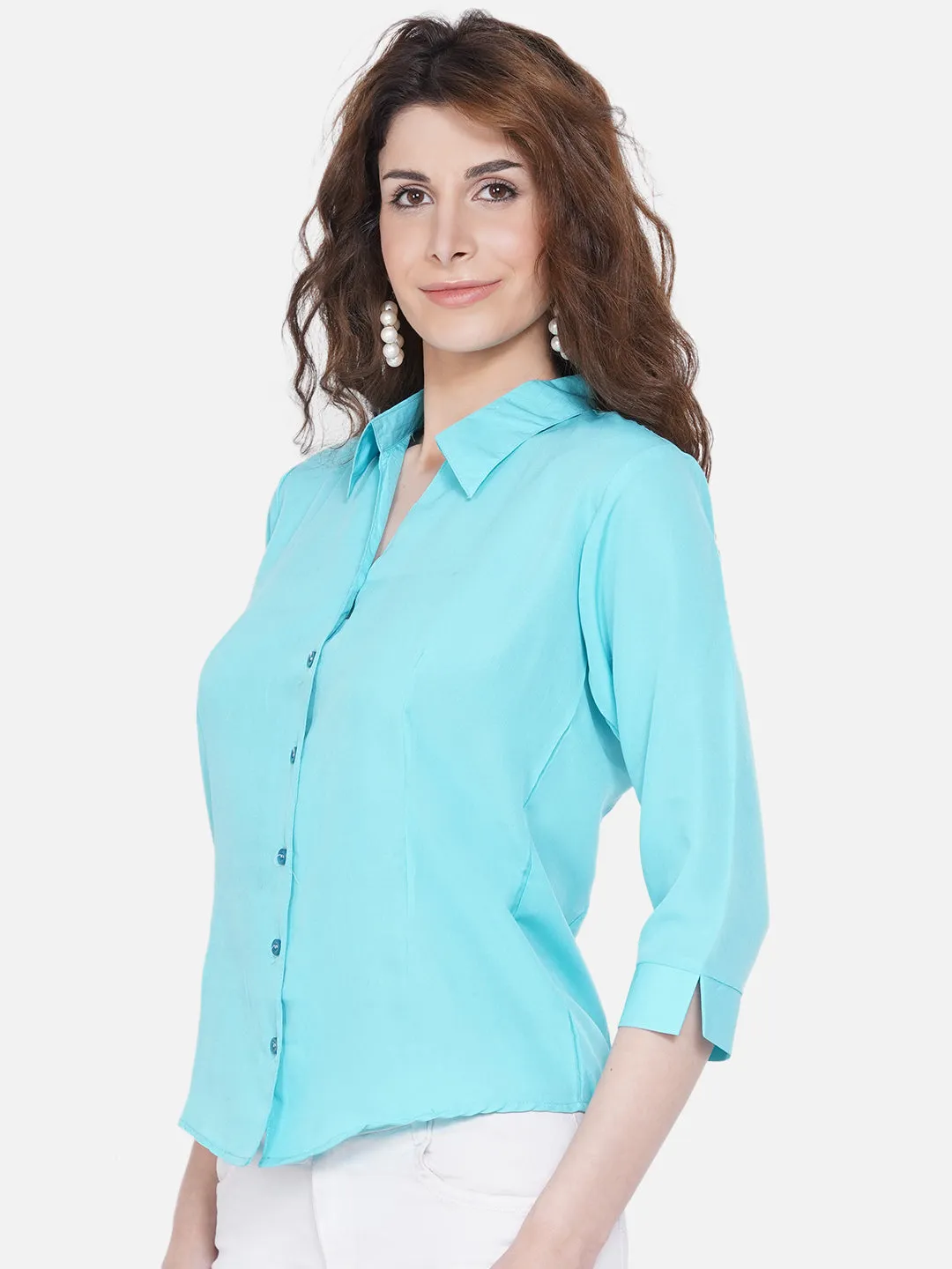 Women Turquoise Blue Casual Shirt