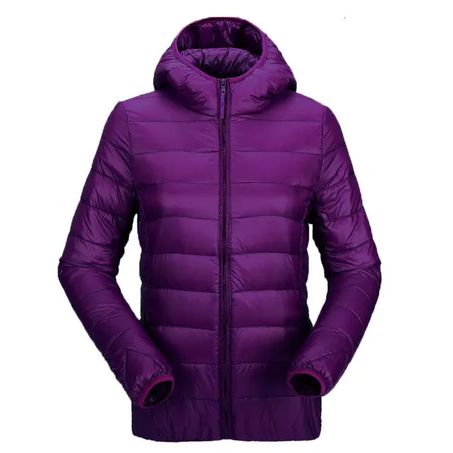 women ultra light down jacket hooded winter duck down jackets women slim long sleeve parka zipper coats 2017 AKITSUMA