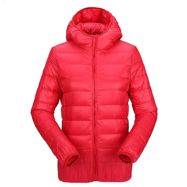 women ultra light down jacket hooded winter duck down jackets women slim long sleeve parka zipper coats 2017 AKITSUMA