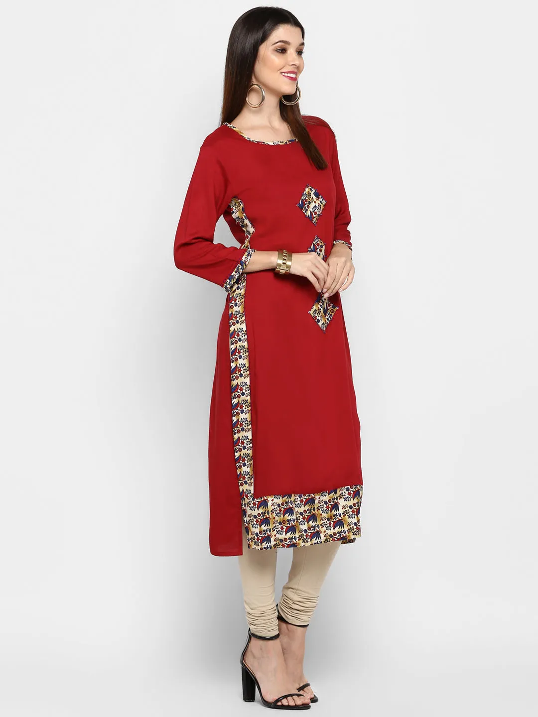 Women'S Maroon Color Rayon Straight Kurta Only