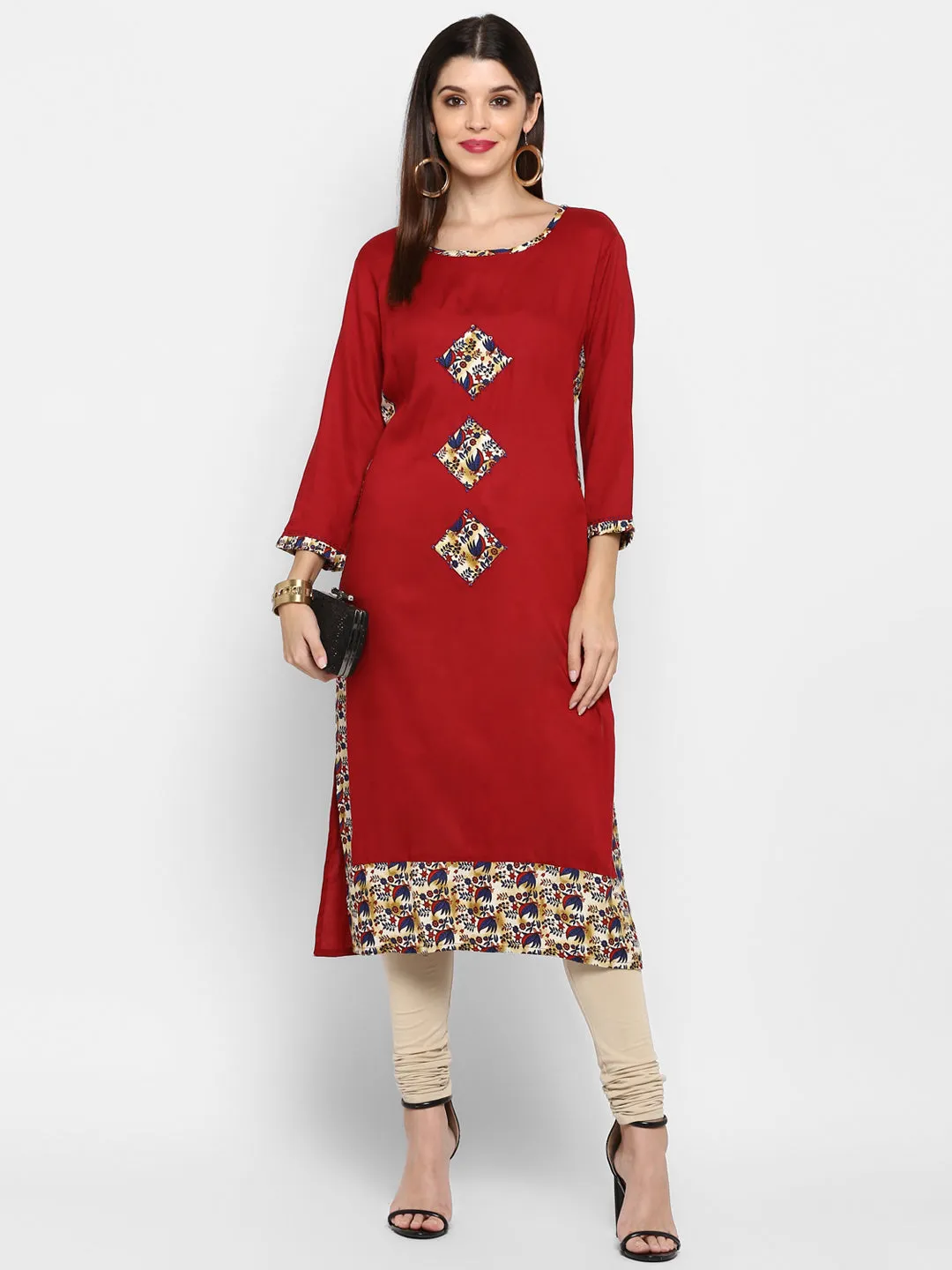 Women'S Maroon Color Rayon Straight Kurta Only