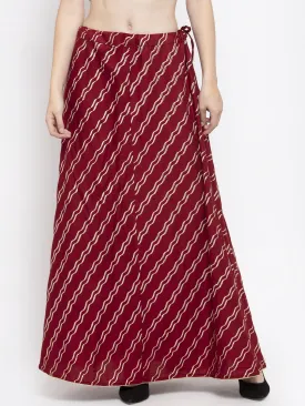 Women'S Maroon Printed Flared Rayon Maxi Skirt