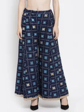 Women'S Navy Blue Rayon Printed Sharara