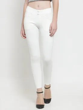 Women'S Off-White Solid Jeggings