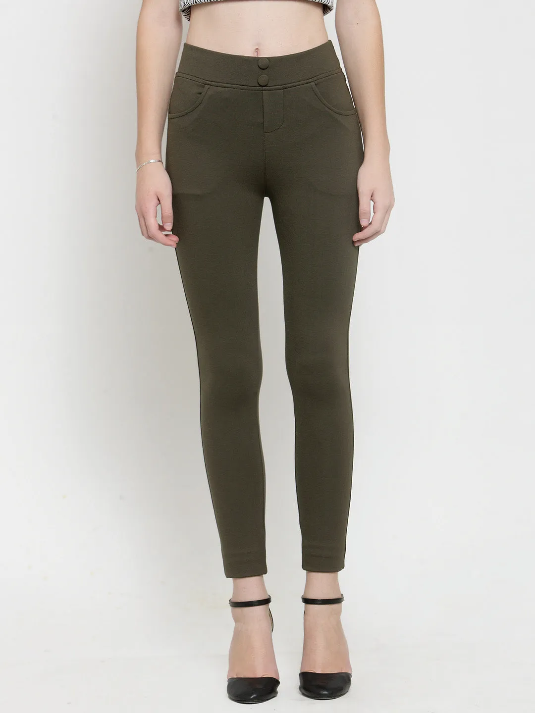 Women'S Olive Solid Jeggings