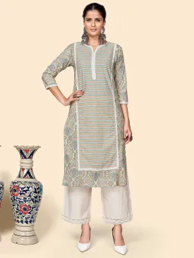 Women'S Printed Straight Cotton Multicolor Stitched Kurta