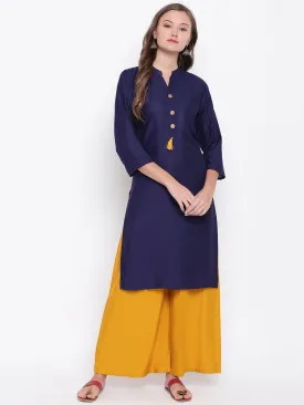 Women'S Solid Straight Rayon Blue Kurti