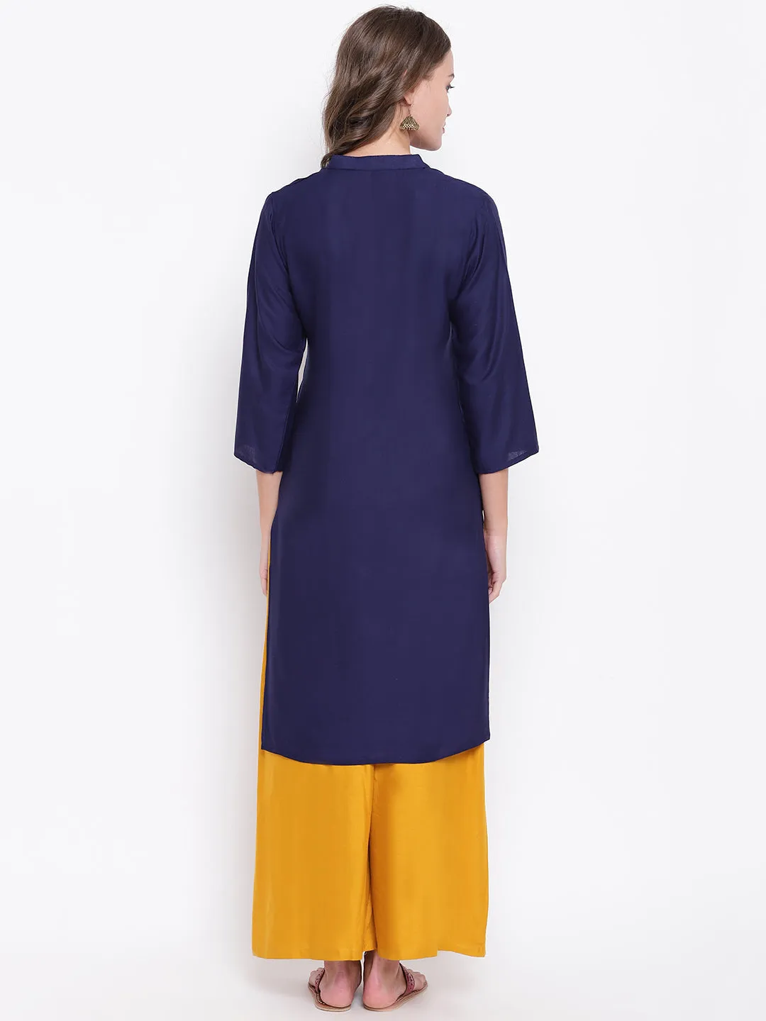 Women'S Solid Straight Rayon Blue Kurti