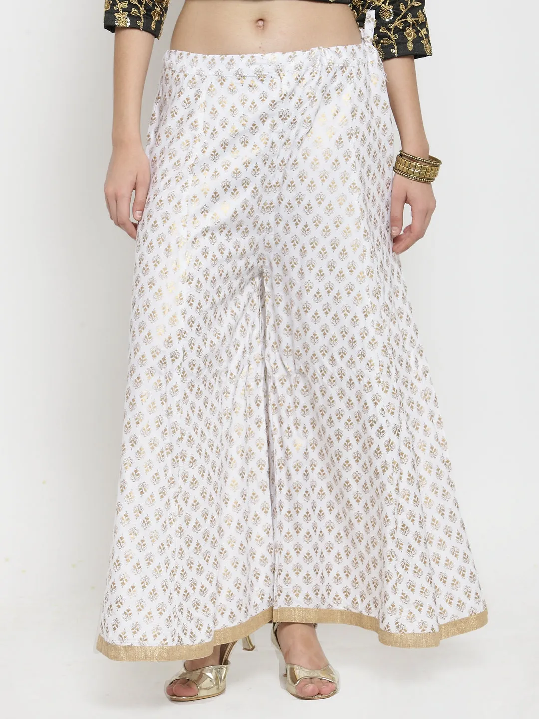 Women'S White Printed Rayon Sharara