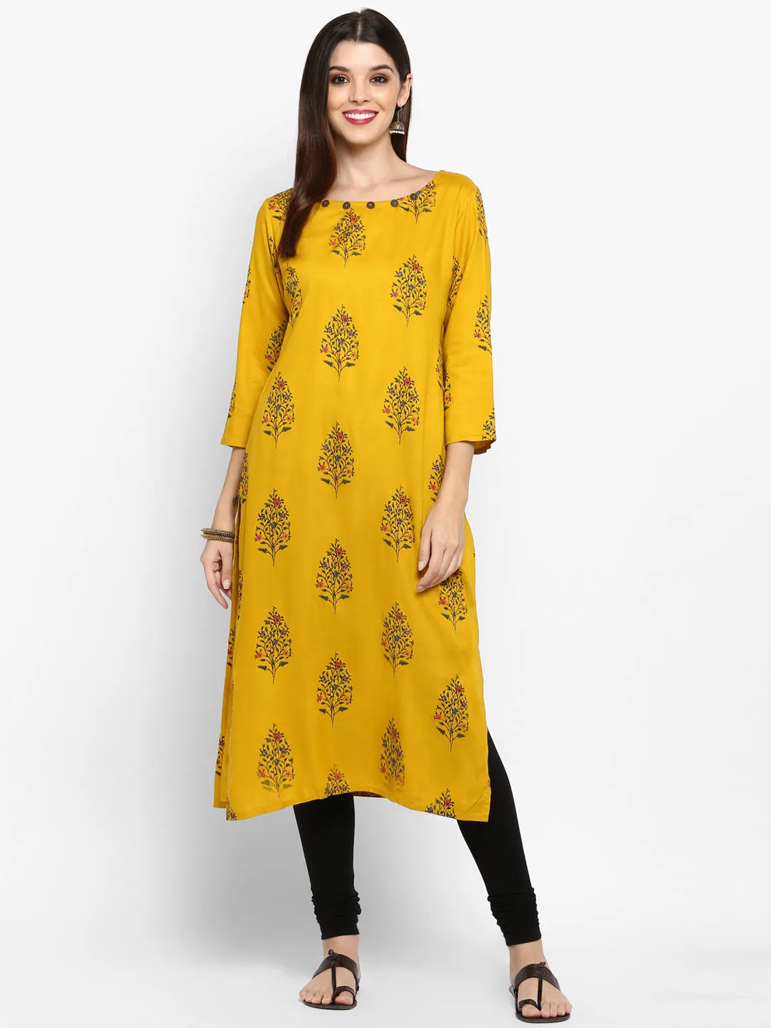 Women'S Yellow Color Rayon Straight Kurta  (1Pc)