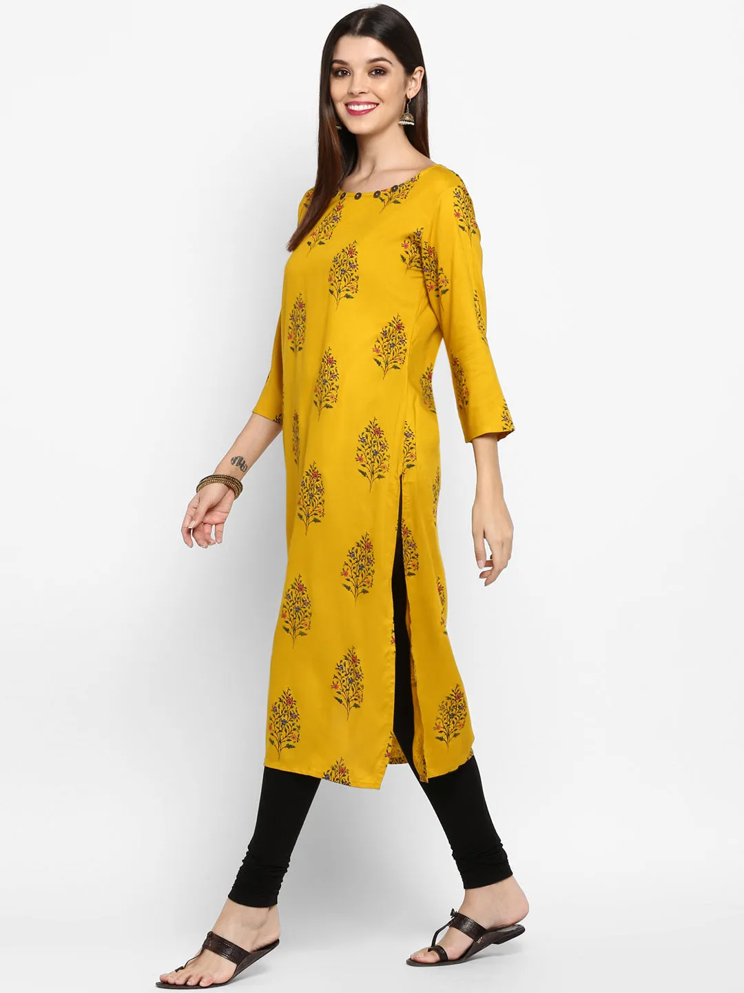 Women'S Yellow Color Rayon Straight Kurta  (1Pc)