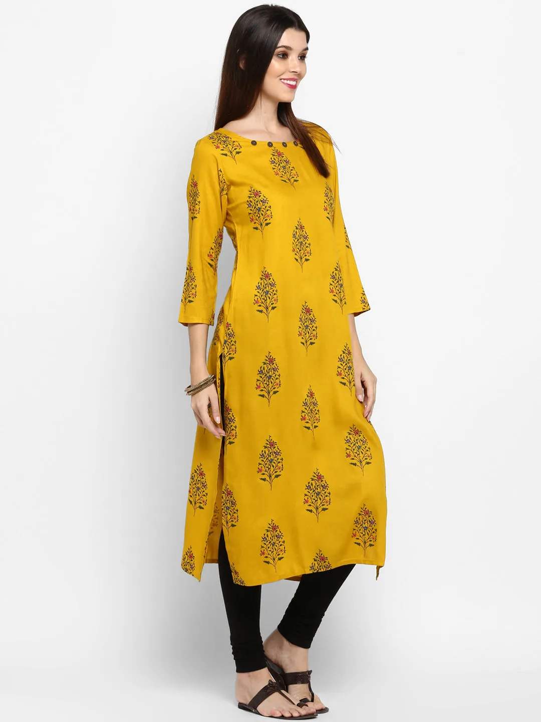 Women'S Yellow Color Rayon Straight Kurta  (1Pc)