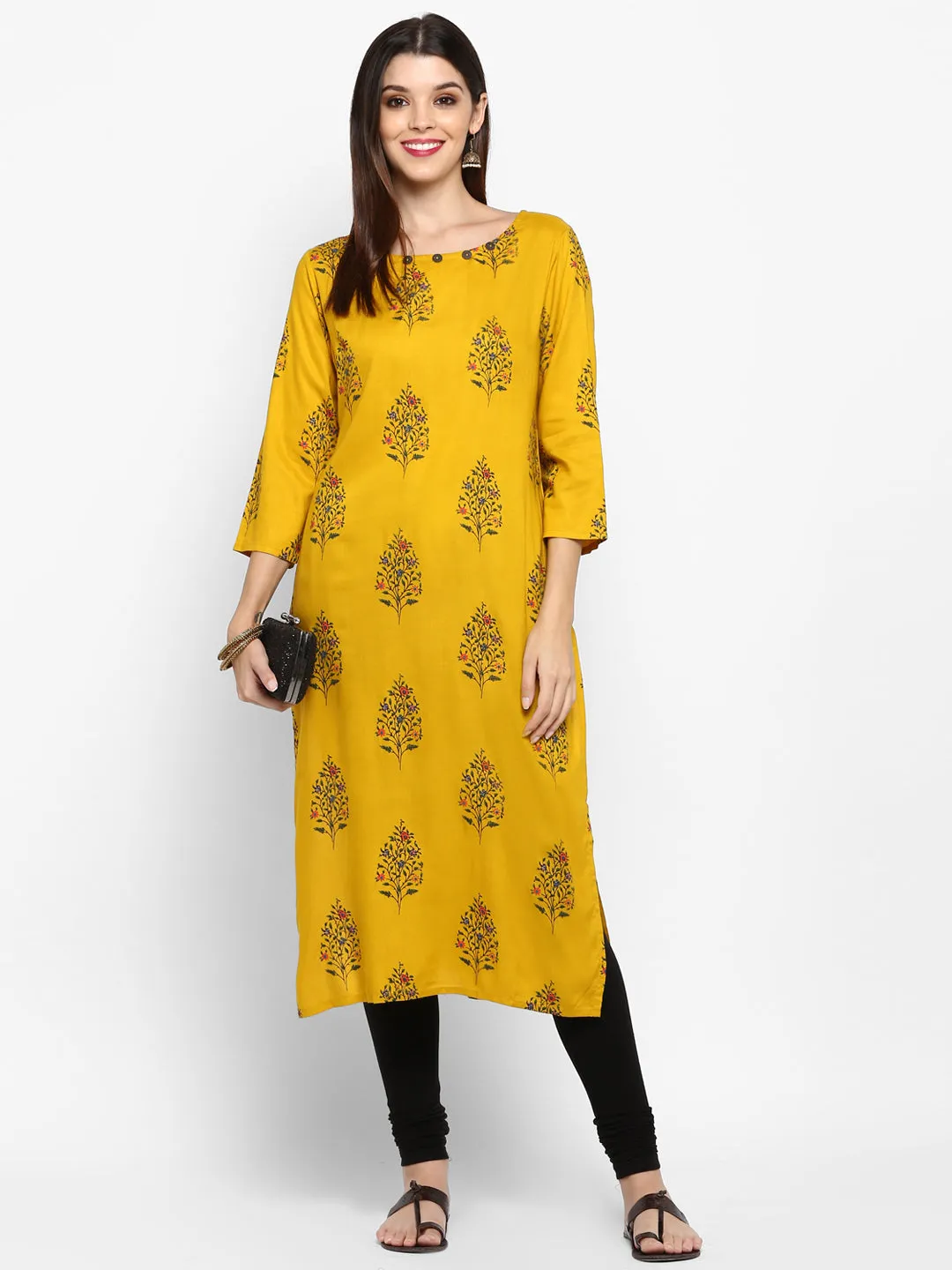 Women'S Yellow Color Rayon Straight Kurta  (1Pc)